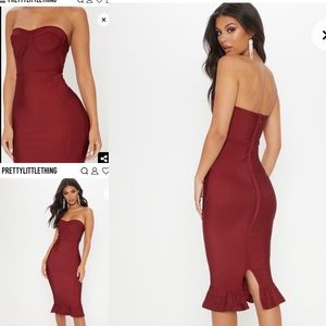Dark red bandage midi dress